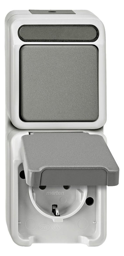 Mert MEG 3497-8029 Kombination SCHUKO Steckdose BRS/Taster lichtgrau AQUASTAR