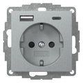 GIRA 245926 SCHUKO-Steckdose Shutter USB 2f Typ A/C System 55 Farbe Alu