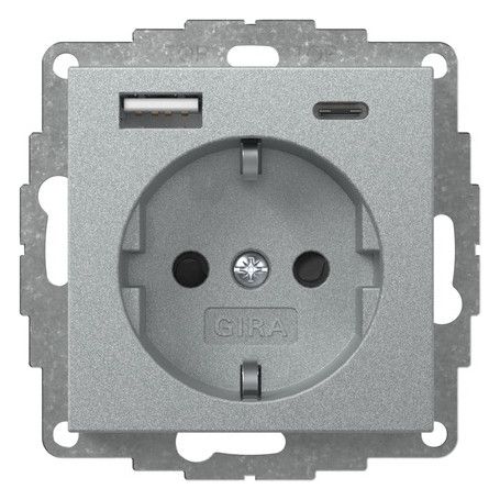 GIRA 245926 SCHUKO-Steckdose Shutter USB 2f Typ A/C System 55 Farbe Alu