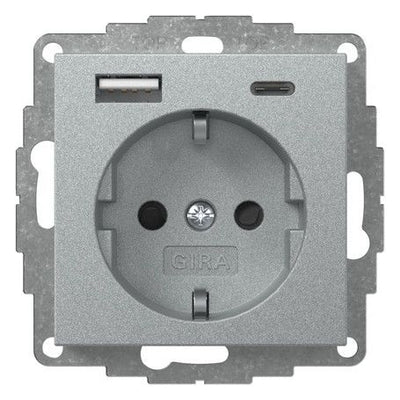 GIRA 245926 SCHUKO-Steckdose Shutter USB 2f Typ A/C System 55 Farbe Alu