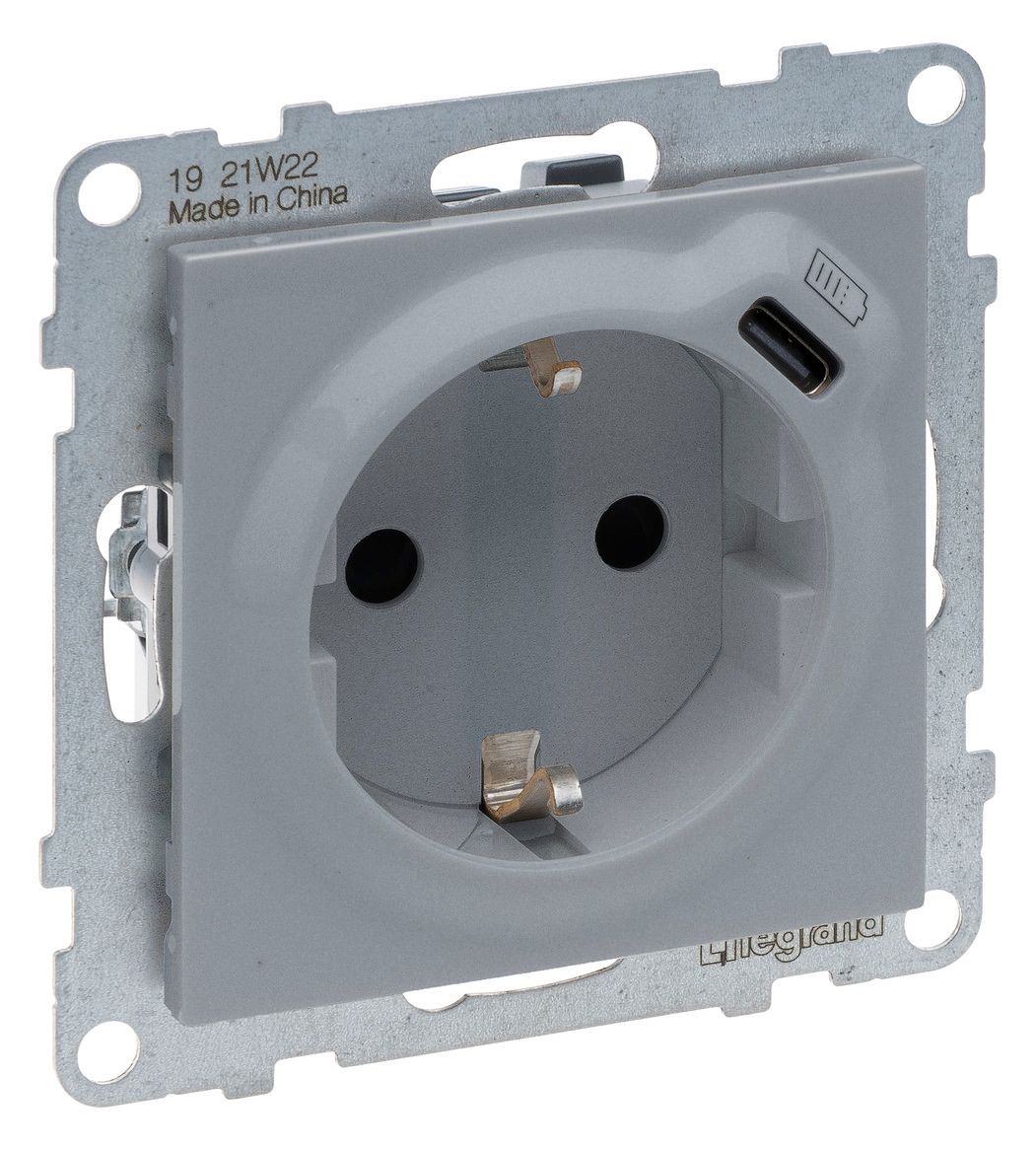 Legrand 765226 SEANO Schuko-Steckdose +USB-C m.Steckklemmen Aluminium lackiert