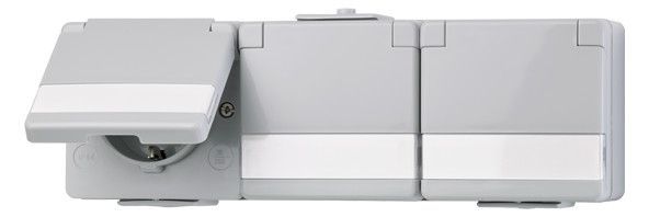 Jung 623NAW SCHUKO Dreifach Steckdose verdrahtet Schriftfeld waagerecht WG600