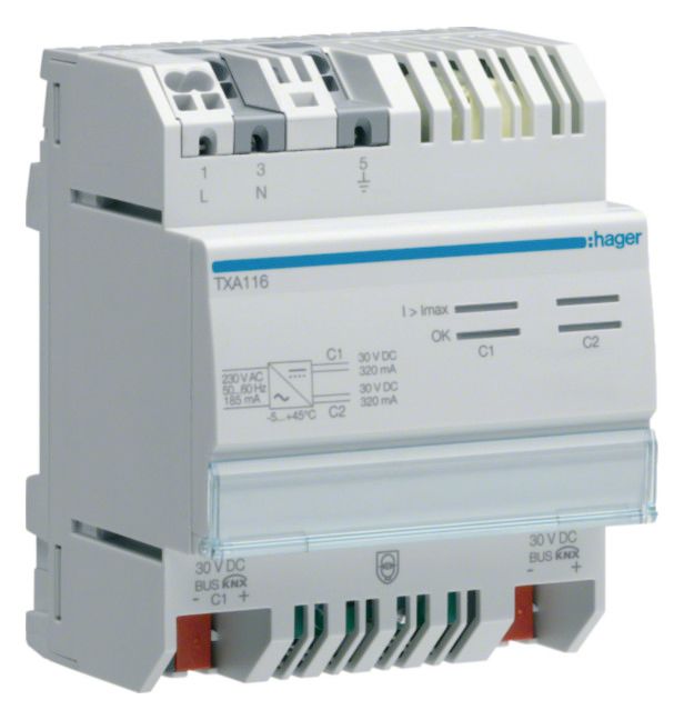 Hager TXA116 Spannungsversorgung 2x320mA m.2Ausgängen m.2Drosseln KNX