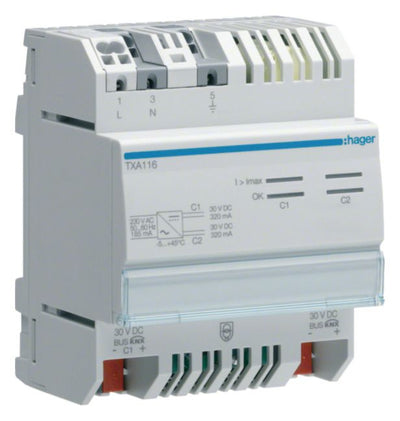 Hager TXA116 Spannungsversorgung 2x320mA m.2Ausgängen m.2Drosseln KNX