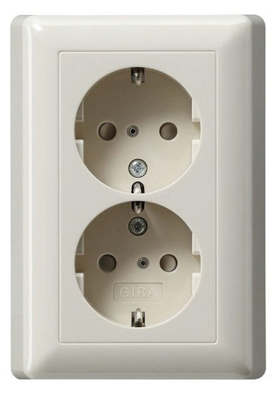 GIRA 078301 SCHUKO-Doppelsteckdose SH+ Vollplatte System 55 Cremeweiß glänzend