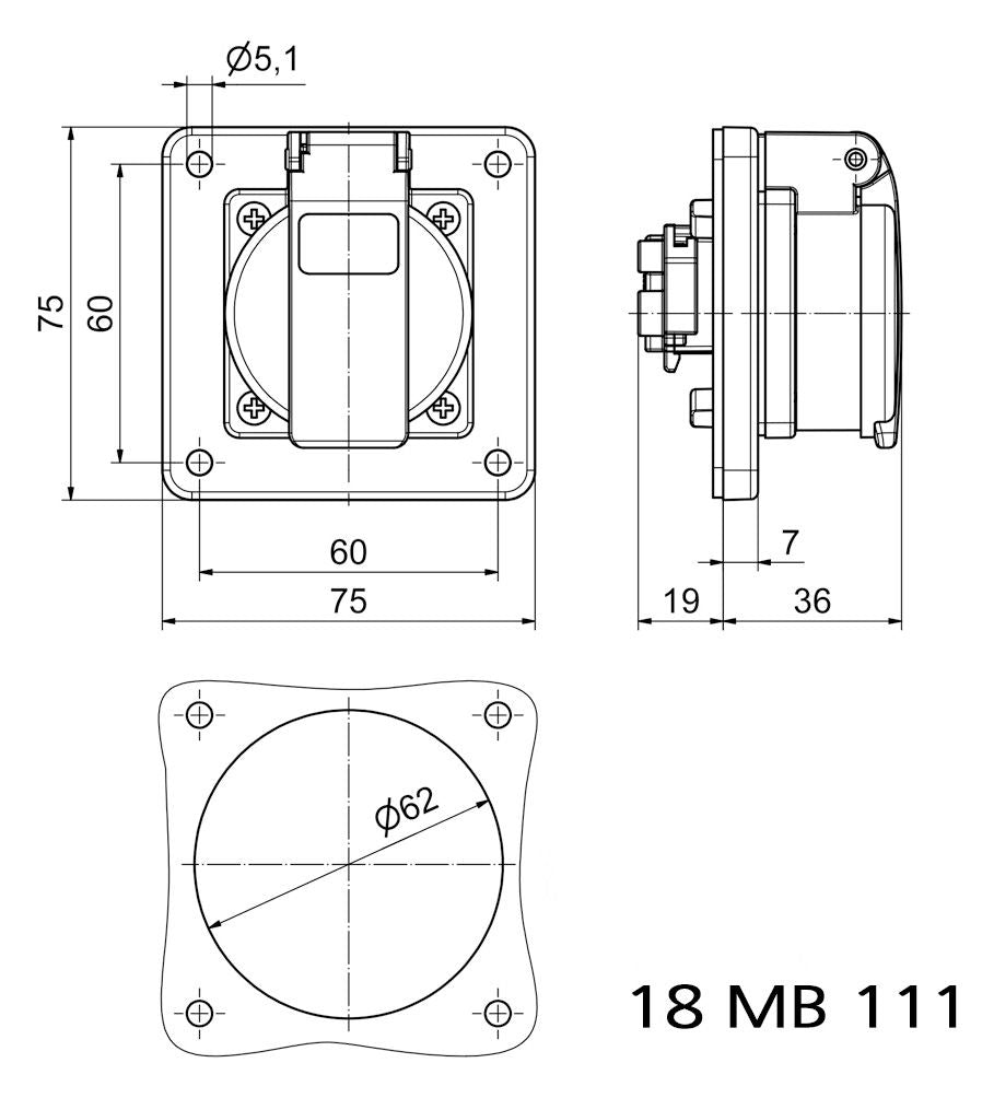 Bals 71112 Schuko-Anbausteckdose 16A 3p IP54 grau ortsveränderlich