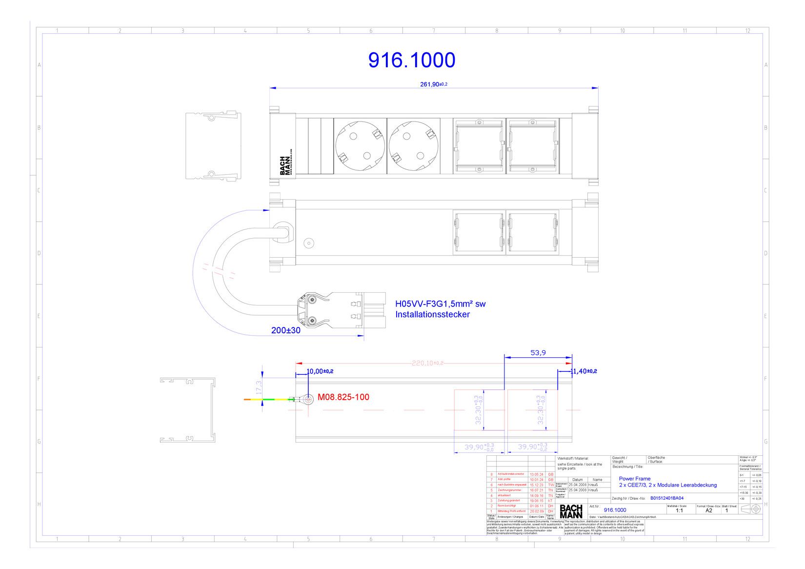 Bachmann 916.1000 Power Frame 2xSchuko 2xABD GST