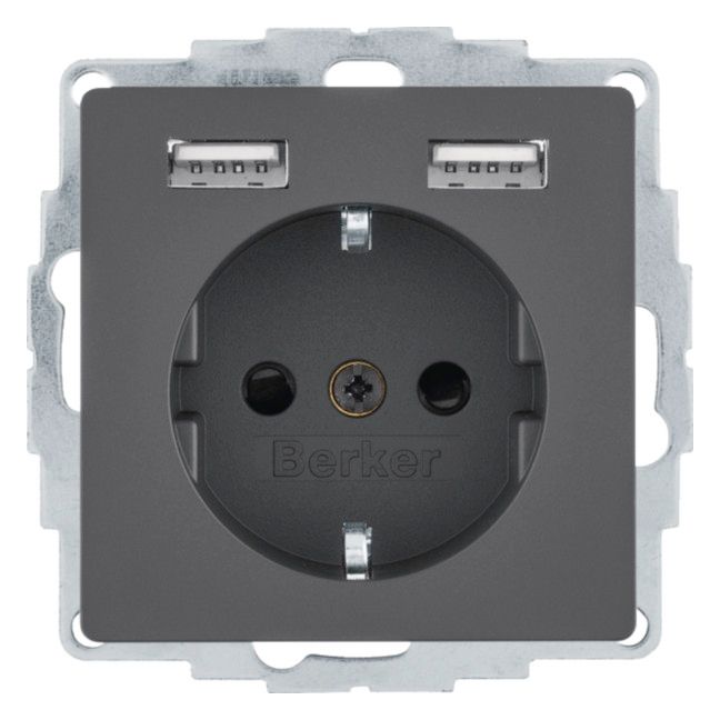 Berker MAN0204523 Steckdose SCHUKO m.USB A-A Q.1/Q.3 tiefschwarz matt lackiert