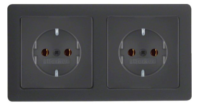 Berker 47206086 Steckdosen-Kombi SCHUKO 2fach m.Rahmen Q.1/Q.3 anthrazit samt