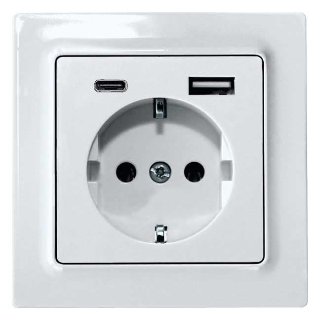 Eltako DSS55E+USBA+C-wg SCHUKO-Steckdose E-Design55 reinweiß glänzend 30055897