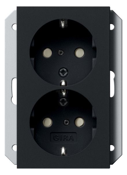 GIRA 2735005 SCHUKO-Doppelsteckdose SH f.UP-Dose 1,5f System 55 Schwarz matt(la