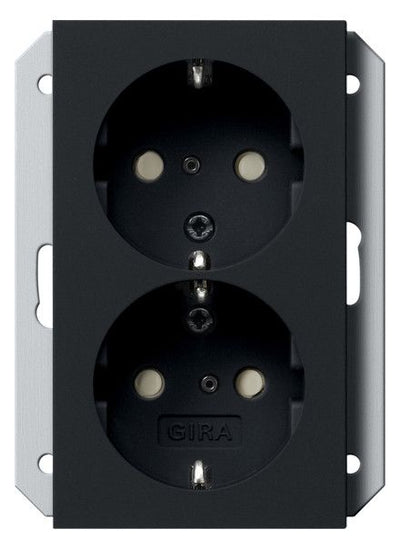 GIRA 2735005 SCHUKO-Doppelsteckdose SH f.UP-Dose 1,5f System 55 Schwarz matt(la