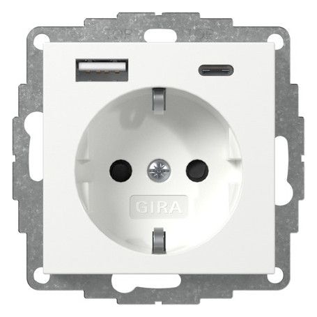 GIRA 245903 SCHUKO-Steckdose Shutter USB 2f Typ A/C System 55 Reinweiß gl.