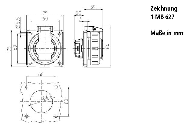 Mennekes 17014 Anbaudose SCHUKO 16A2p+E 230V IP68 BL