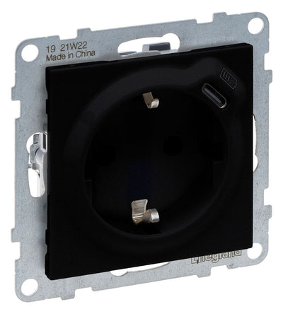 Legrand 765326 SEANO Schuko-Steckdose +USB-C m.Steckklemmen Schwarz lackiert