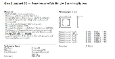 GIRA 110201 Abdeckrahmen 2fach senkrecht BSF Standard 55 Cremeweiß glänzend