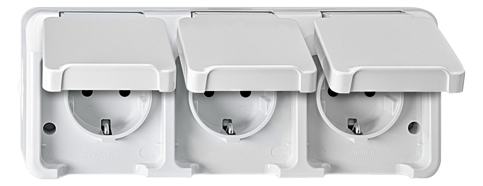 Mert MEG 2390-8019 SCHUKO-Dreifach- Steckdose polarweiß waag. m.BRS AQUASTAR