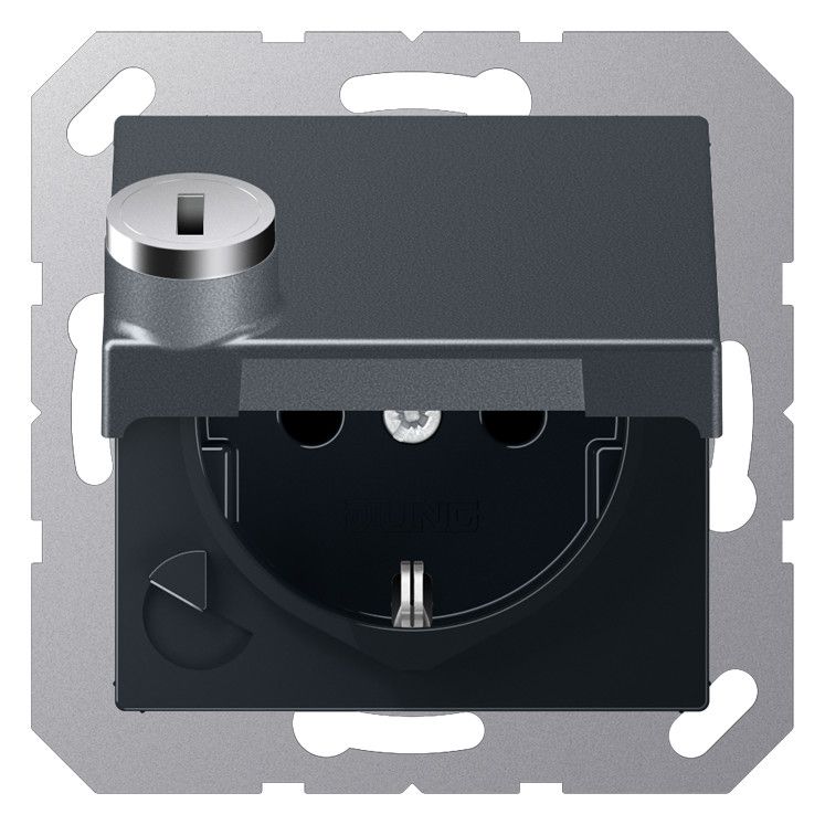 Jung A1520BFKLSLANM SCHUKO Steckdose Klappdeckel Schloss Serie A anthr.matt