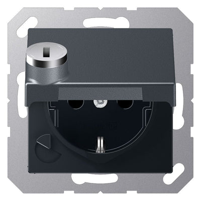 Jung A1520BFKLSLANM SCHUKO Steckdose Klappdeckel Schloss Serie A anthr.matt