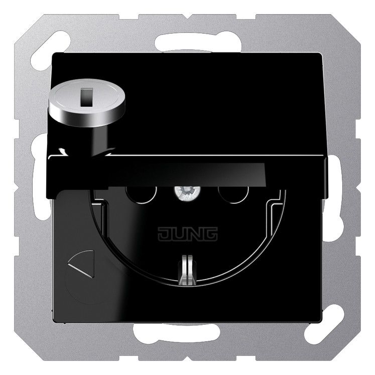 Jung A1520BFKLSLSW SCHUKO Steckdose Klappdeckel Schloss Serie A schwarz