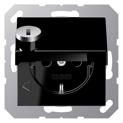 Jung A1520BFKLSLSW SCHUKO Steckdose Klappdeckel Schloss Serie A schwarz