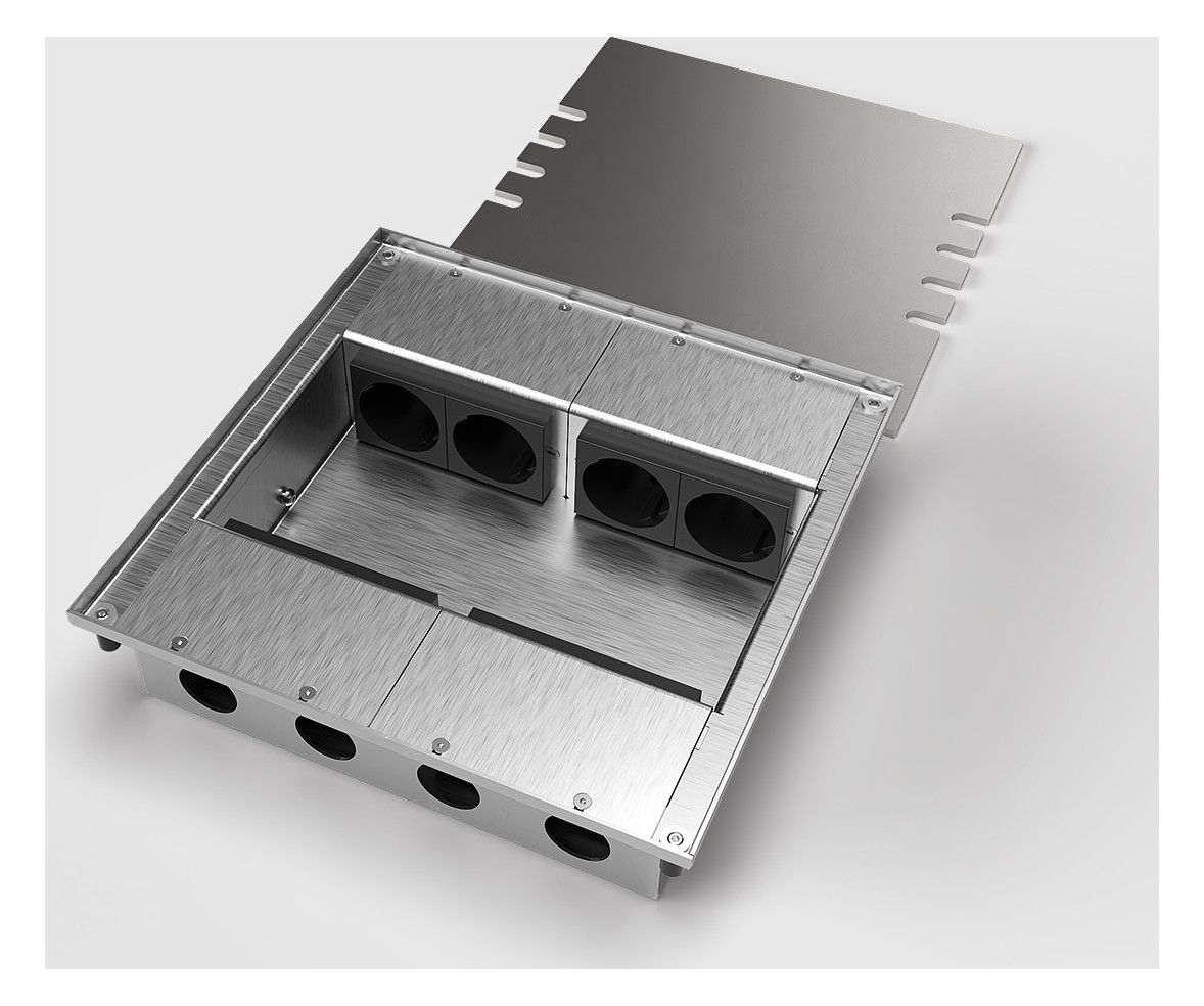Bodensteckdose 8808E 4x Schuko 4x RJ45 2fach Edelstahl gebürstet 8808E-2-1