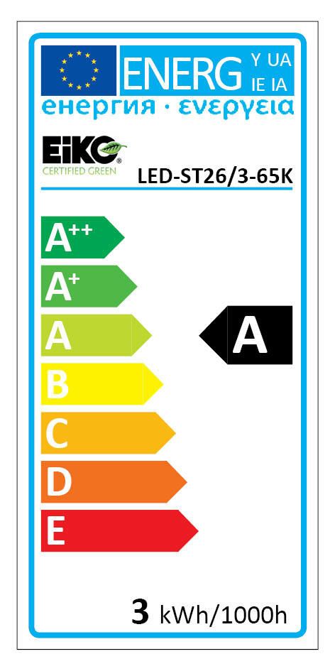 S&H 38630 LED Birnenform 26x58mm E14 230VAC 3W 110Lm 6500K 360° klar