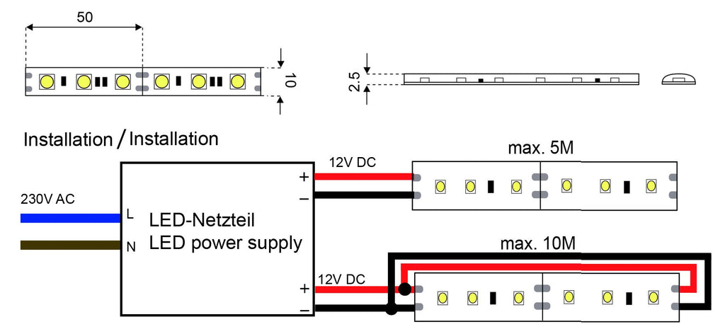 S&H 30543 LED Band-5mRolle 10x2,5mm 60xSMD5050/m 12VDC 11,5W proM 3000K 120°