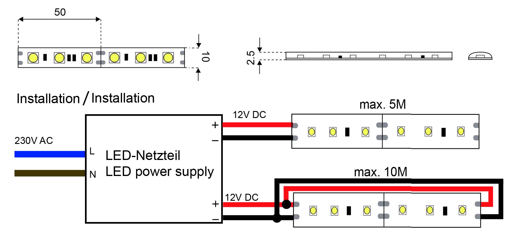 S&H 30543 LED Band-5mRolle 10x2,5mm 60xSMD5050/m 12VDC 11,5W proM 3000K 120°