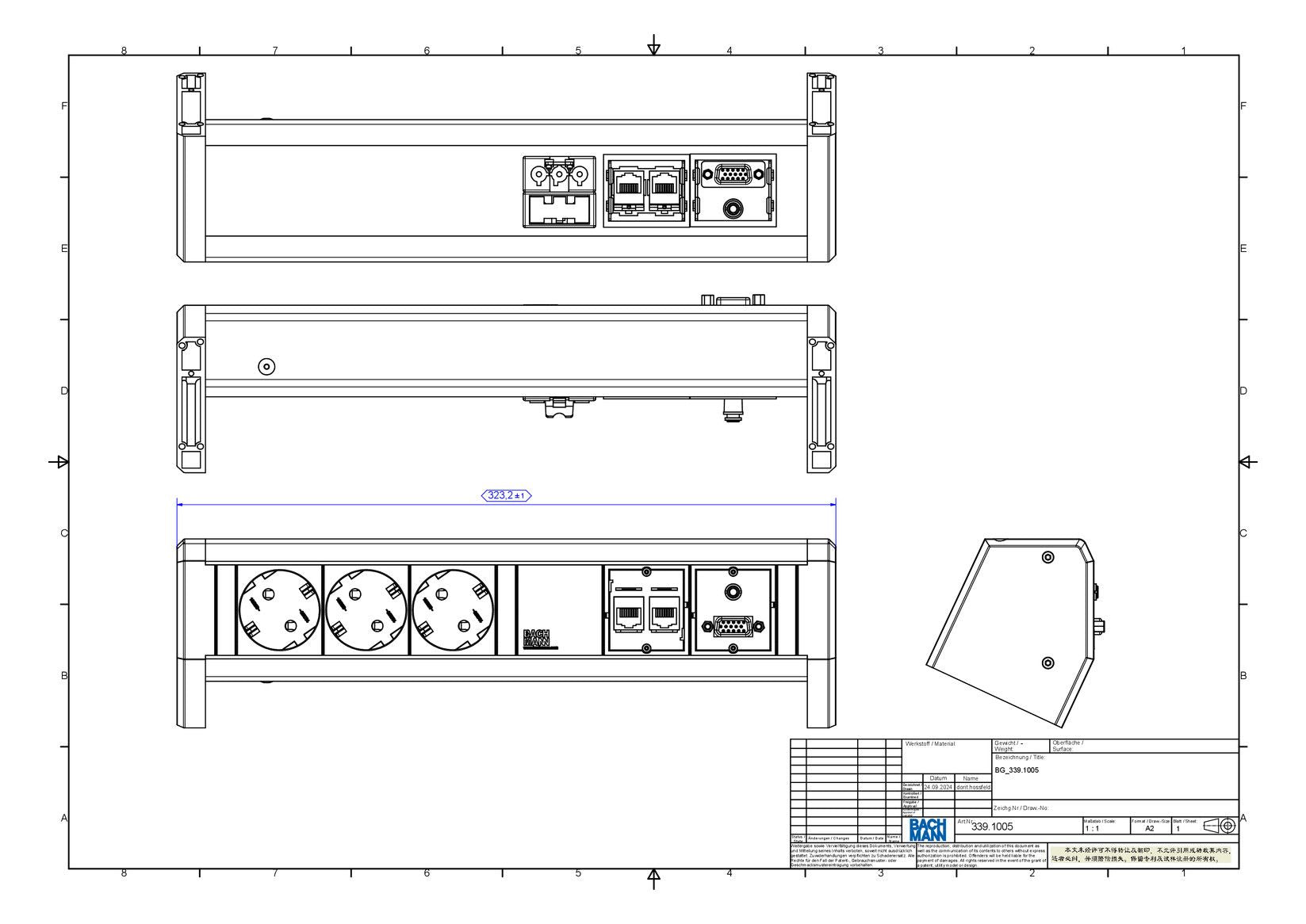 Bachmann 339.1005 DESK 3xSchuko 2xCat5e 1xVGA+Klinke GST18