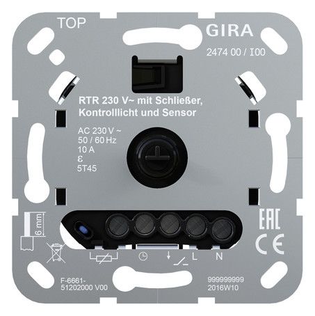 GIRA 247400 Raumtemperaturregler 230V Schließer Kontroll FBH Einsatz
