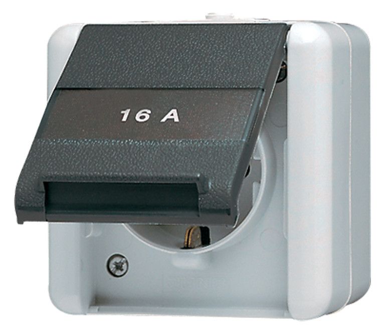 Jung 820KINAW AP/WG SCHUKO Steckdose Klappdeckel erh.Ber. Schriftf.WG800