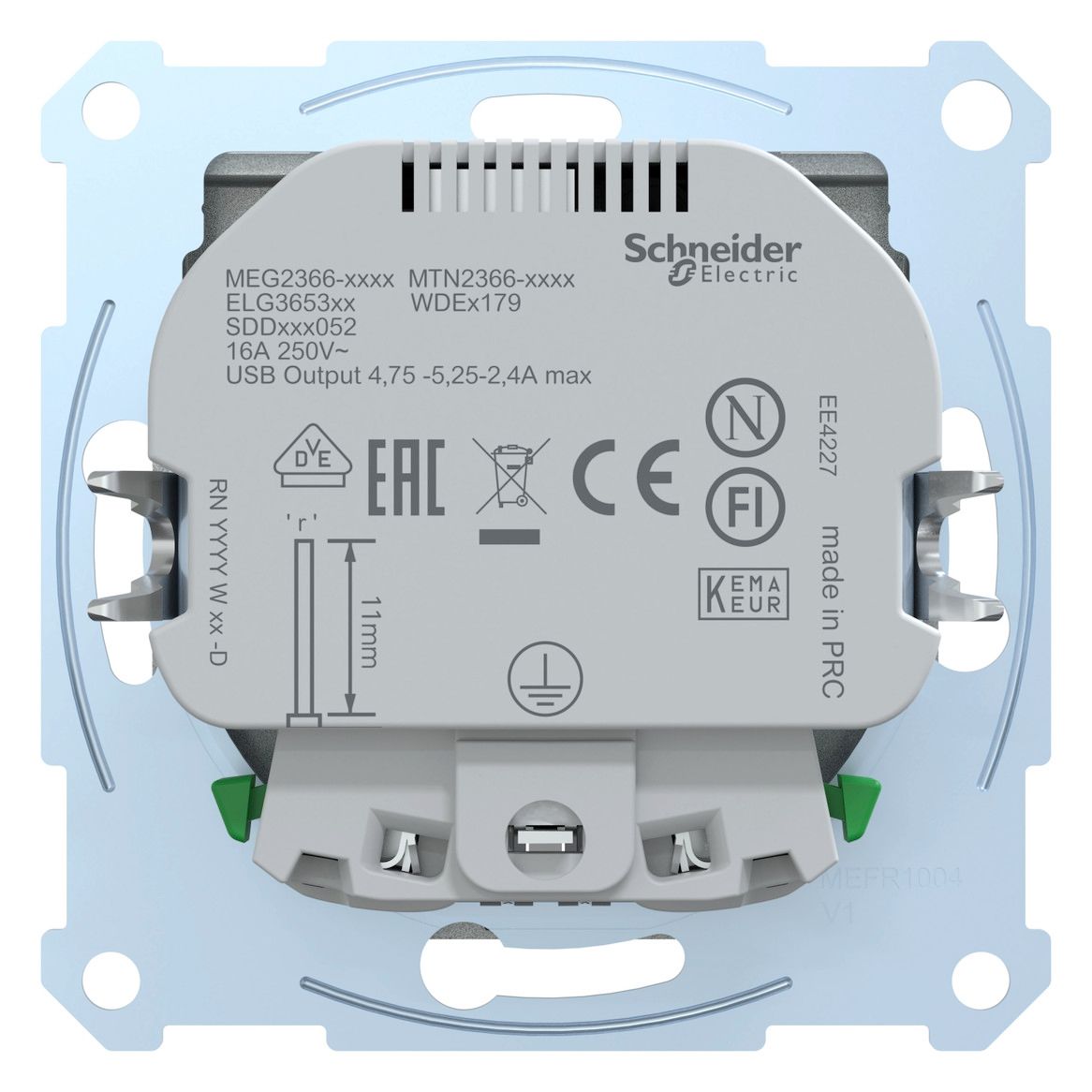 Mert MEG 2366-0460 Schuko-Steckdose m.USB Ladegerät aluminium