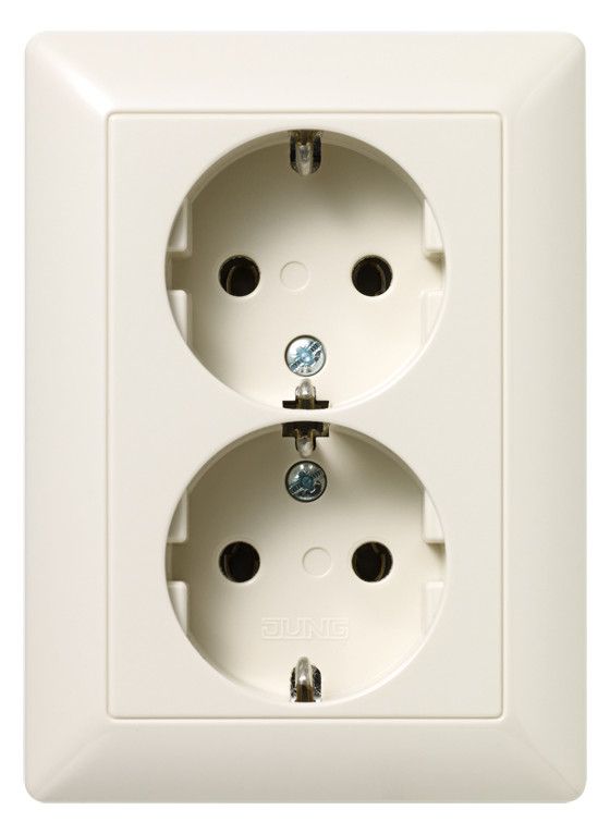 Jung AS5020NU SCHUKO Zweifach Steckdose o.Kralle f.60er Dose Serie AS/CD weiß
