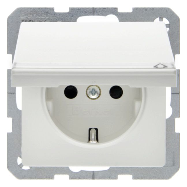 Berker 47526089 Steckdose SCHUKO+Klappd. B-feld+erh.BS Q.1/Q.3 polarweiß samt
