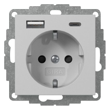 GIRA 2459015 SCHUKO-Steckdose Shutter USB 2f Typ A/C System 55 Grau matt (la.)