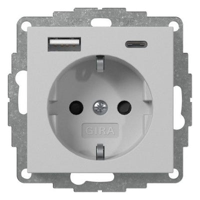 GIRA 2459015 SCHUKO-Steckdose Shutter USB 2f Typ A/C System 55 Grau matt (la.)