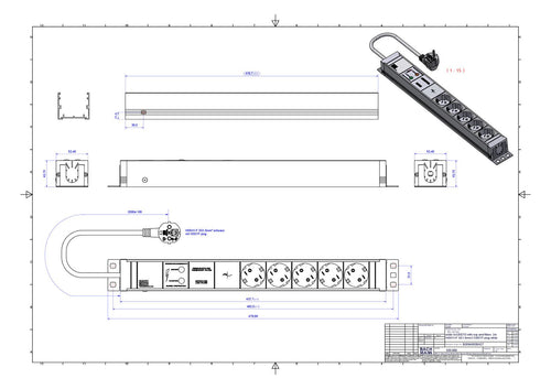 Bachmann 333.002 19" 1,5HE 5xSchuko 1xGVS Strom 2m Schuko