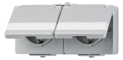 Jung 622NAWW AP/WG SCHUKO Steckdose 2f verdr.Schriftfeld waagerecht WG600