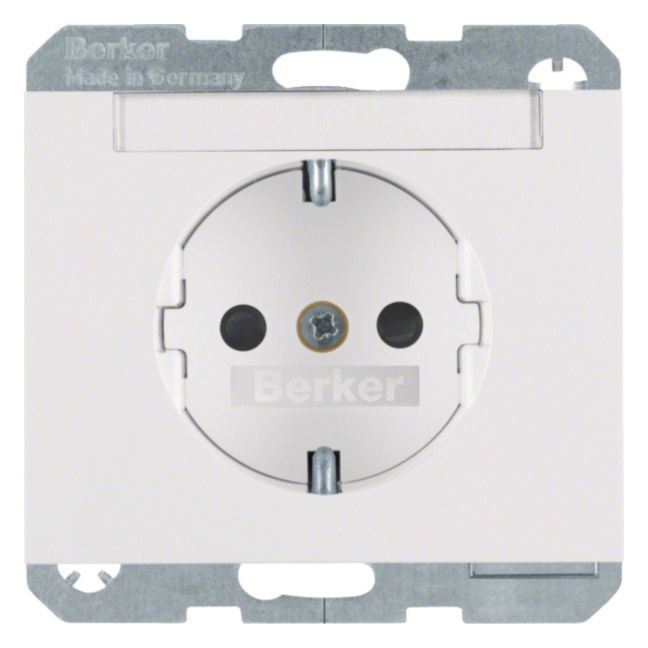 Berker 47387009 Steckdose SCHUKO m.B-feld+erh.BS K.1 polarweiß glänzend