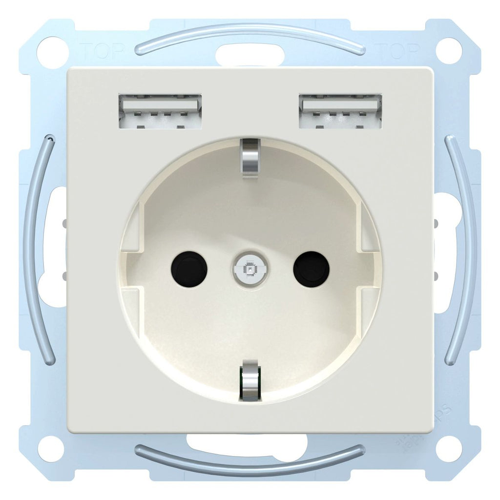 Mert MEG 2366-0319 Schuko-Steckdose m.USB Ladegerät polarweiß glänzend