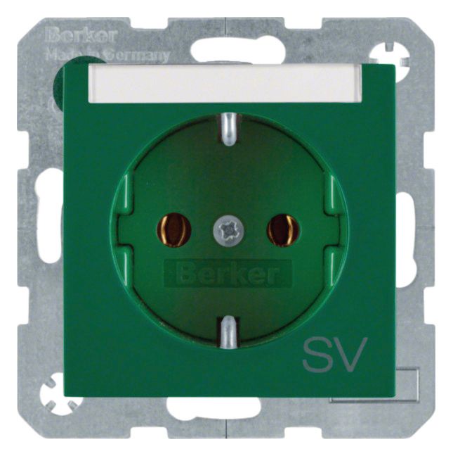 Berker 47508913 Steckdose SCHUKO m.B-feld+Aufdruck S.1 grün glänzend
