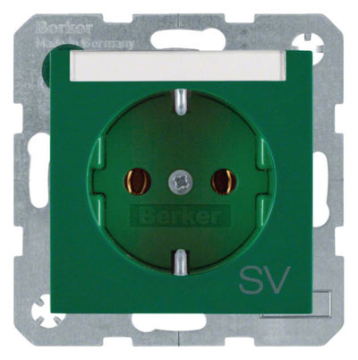 Berker 47508913 Steckdose SCHUKO m.B-feld+Aufdruck S.1 grün glänzend