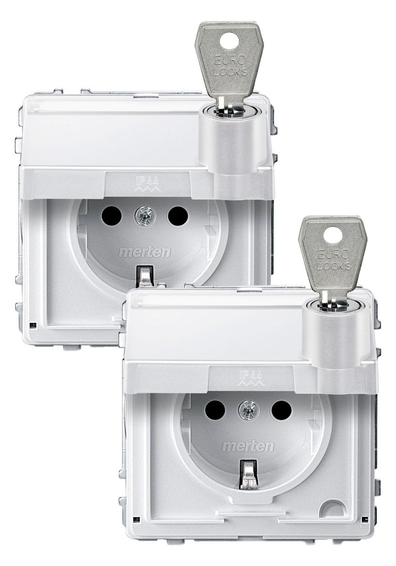 Mert MEG 2318-7219 SCHUKO-Steckdose BRS Klappd.+Schriftf. abs.2gl. pw AQUA
