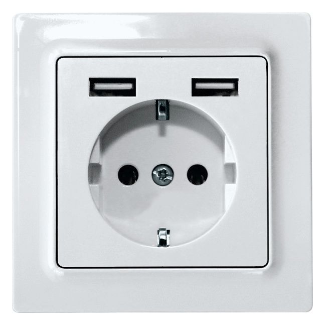 Eltako DSS55E+2xUSBA-wg SCHUKO-Steckdose E-Design55 reinweiß glänzend 30055896