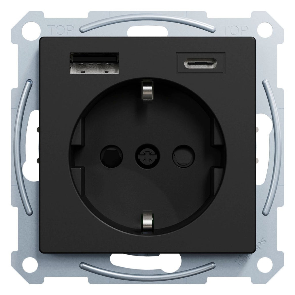 Mert MEG 2367-0403 Schuko Steckdose m.USB Ladegerät schwarz matt System M