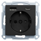 Mert MEG 2367-0403 Schuko Steckdose m.USB Ladegerät schwarz matt System M