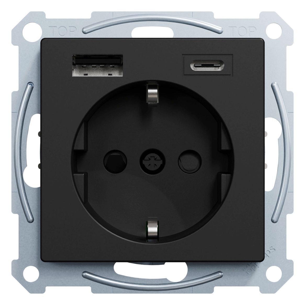 Mert MEG 2367-0403 Schuko Steckdose m.USB Ladegerät schwarz matt System M