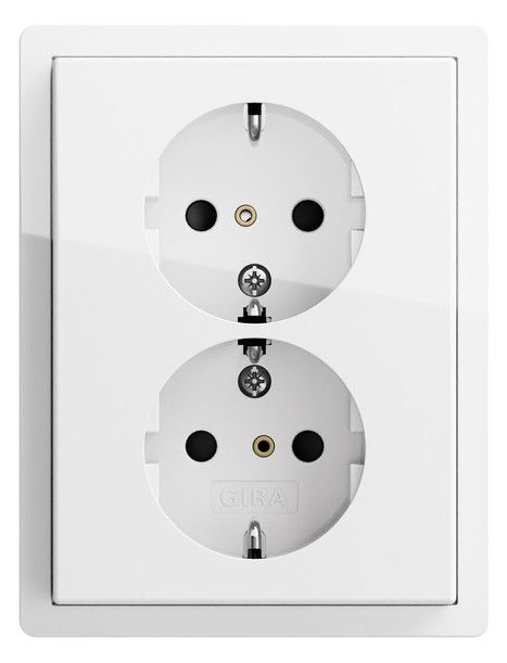 GIRA 0780112 SCHUKO-Doppelsteckdose m.Rahmen Flächenschalter Reinweiß gl.