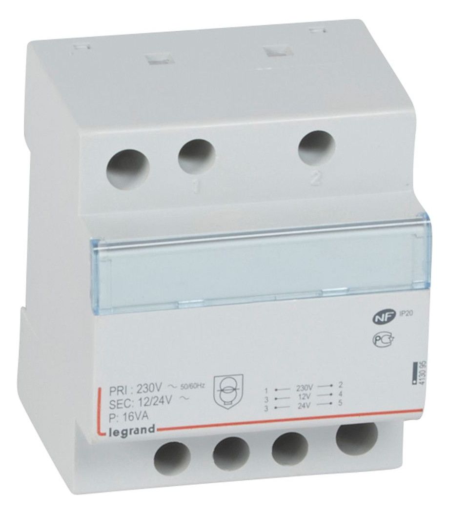 Legrand 413095 Sicherheitstransformator prim. 230V/50Hz sek.12VAC/24VAC 16VA 4TE